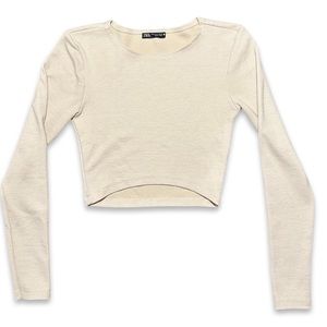 Zara Ribbed Long Sleeve Cropped Shirt Size M